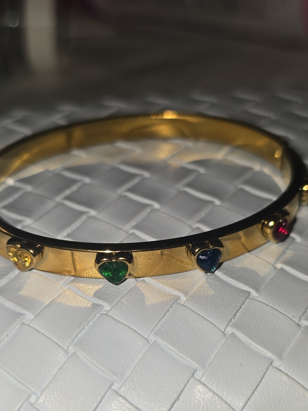 NWOT 18K Gold Overlay Multicolor Heart Bangle Bracelet – 6-Layer Bonded